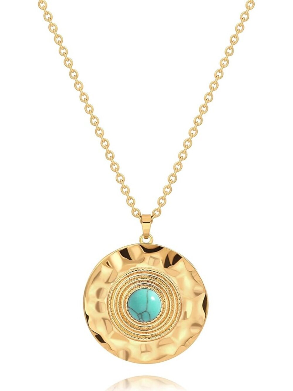 Women's Round Turquoise Pearl 18 K Gold Plate Dainty Compass Chain Necklaces